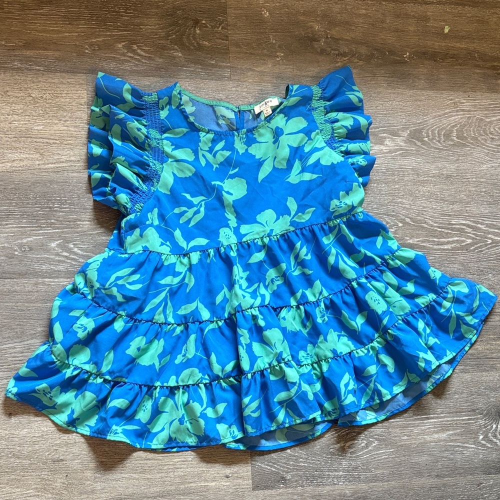 Umgee Vibrant Blue and Green Floral Dress